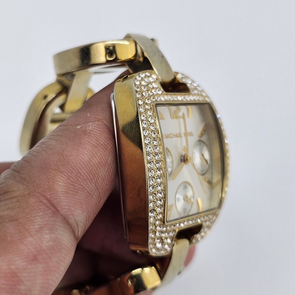 Michael Kors Women Watch 28MM Gray Dial Gold Band 5.75" New Battery HEAVY‎ WATCH - Picture 6 of 12